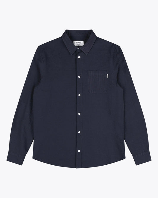 Twain Seersucker Shirt - Dark Navy