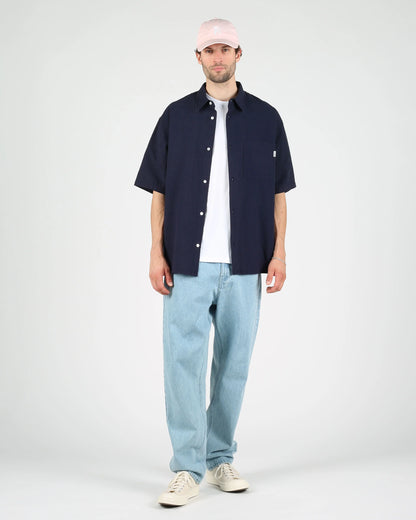 Walker Seersucker Short Sleeve Shirt - Dark Navy