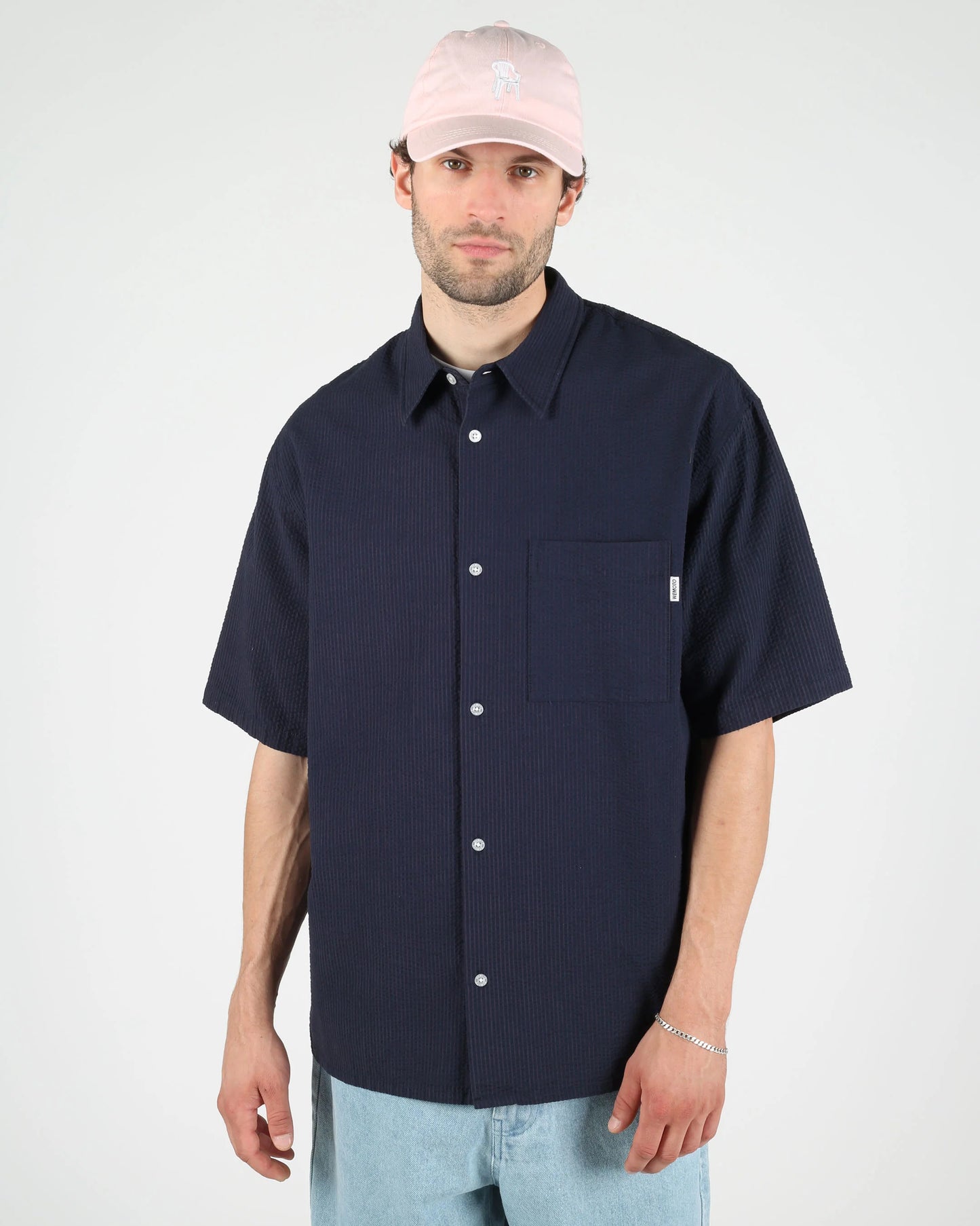 Walker Seersucker Short Sleeve Shirt - Dark Navy