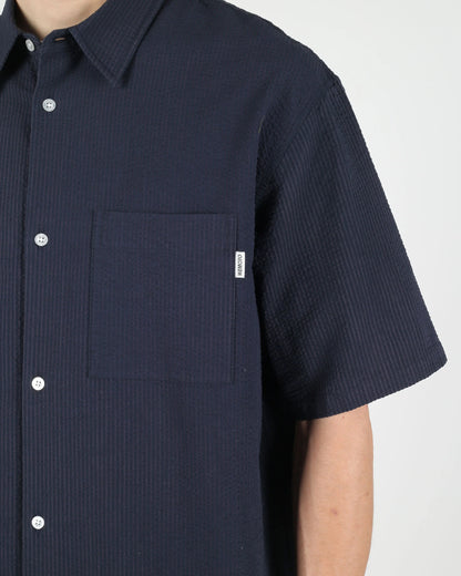 Walker Seersucker Short Sleeve Shirt - Dark Navy