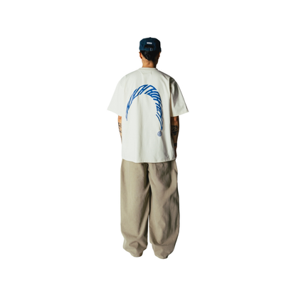 Baine Warp Tee - Off White / Cobalt Blue