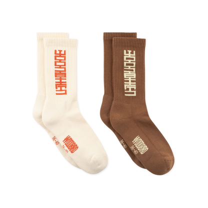 Tennis Sign Socks 2 Pack - Off-White / Brown