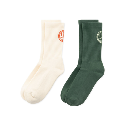 Tennis Stamp Socks 2 Pack - Pine Green / Off-White