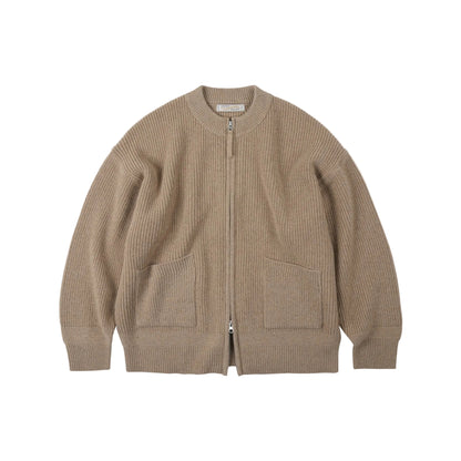 Wool Deck Zip Up Cardigan - Oatmeal